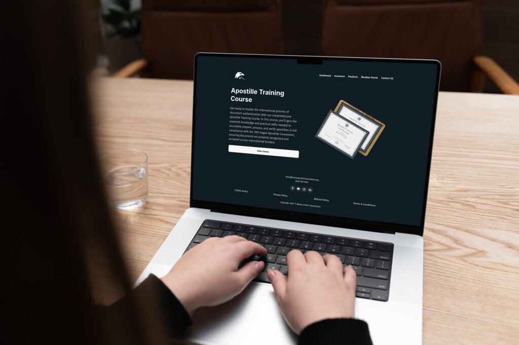 Apostille Training Course being taken on a laptop